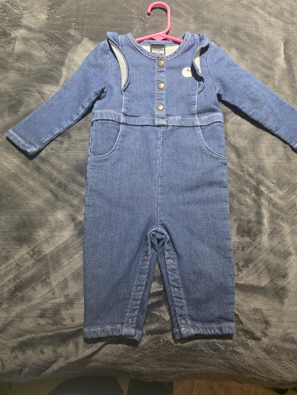 Carhartt Blue Denim-Style Long Sleeve Romper with Snap Legs